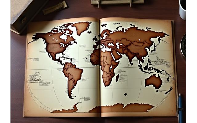 Image d'une carte ancienne ornée d'un compas, symbolisant des voyages personnalisés et sur mesure.