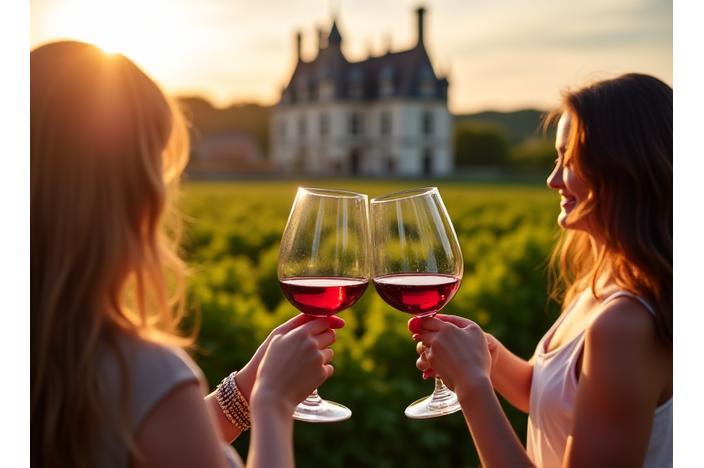 Scène de dégustation de vin dans un château français